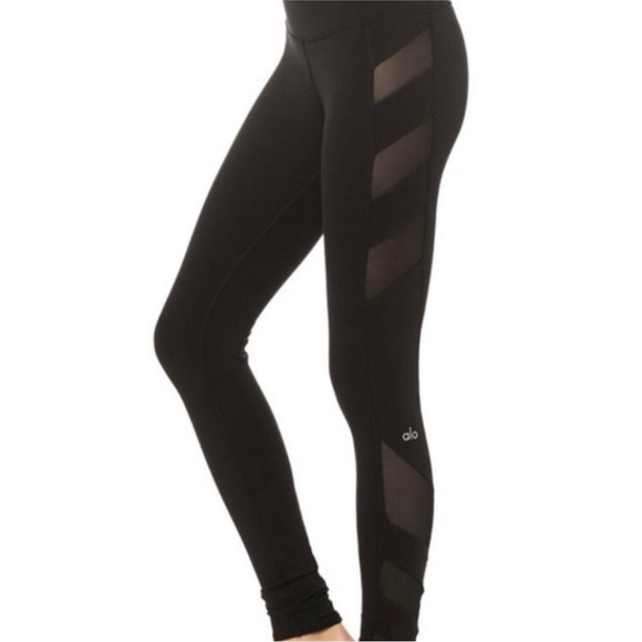 ALO YOGA Black Block Mesh Panel High-Waist Active‎ Workout Gym Leggings Size XS - Picture 1 of 11